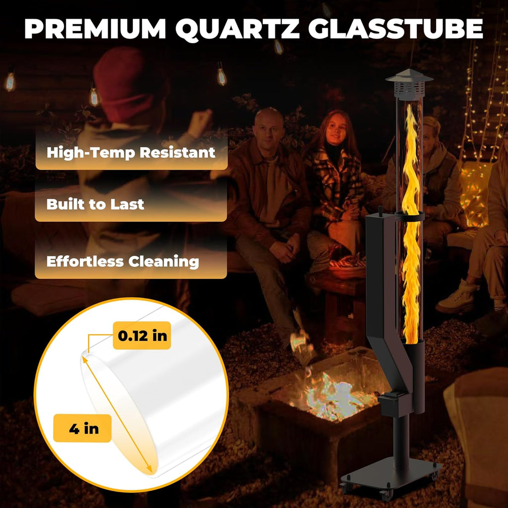 Outdoor Pellet Fire Pit - Spiral Swirling Flame Column with Glass Tube, Creates Cozy Patio & Garden Ambience
