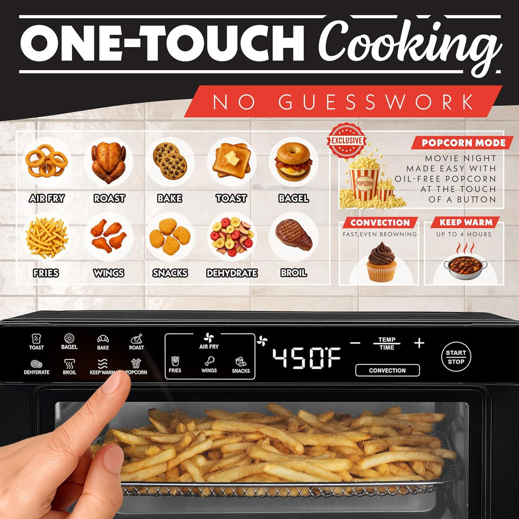 Toaster Oven Digital Air Fryer - Convection Mode with 4 Slice Capacity, 3 Rack Positions, 12 Presets, Toast, Bagel