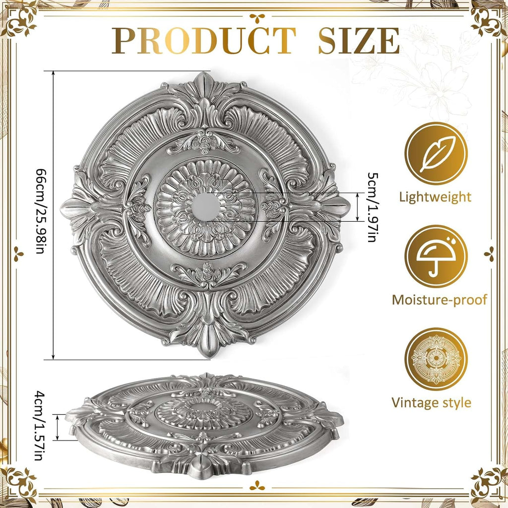 26" OD x 2"ID Lighting Ceiling Medallion PU Decorative Ceiling Fan Chandelier Medallion Round Large Cover Plate French