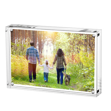 4x6 Inches Acrylic Picture Frame, Double Sided Clear Frameless Photo Frame with Magnetic Desktop Transparent