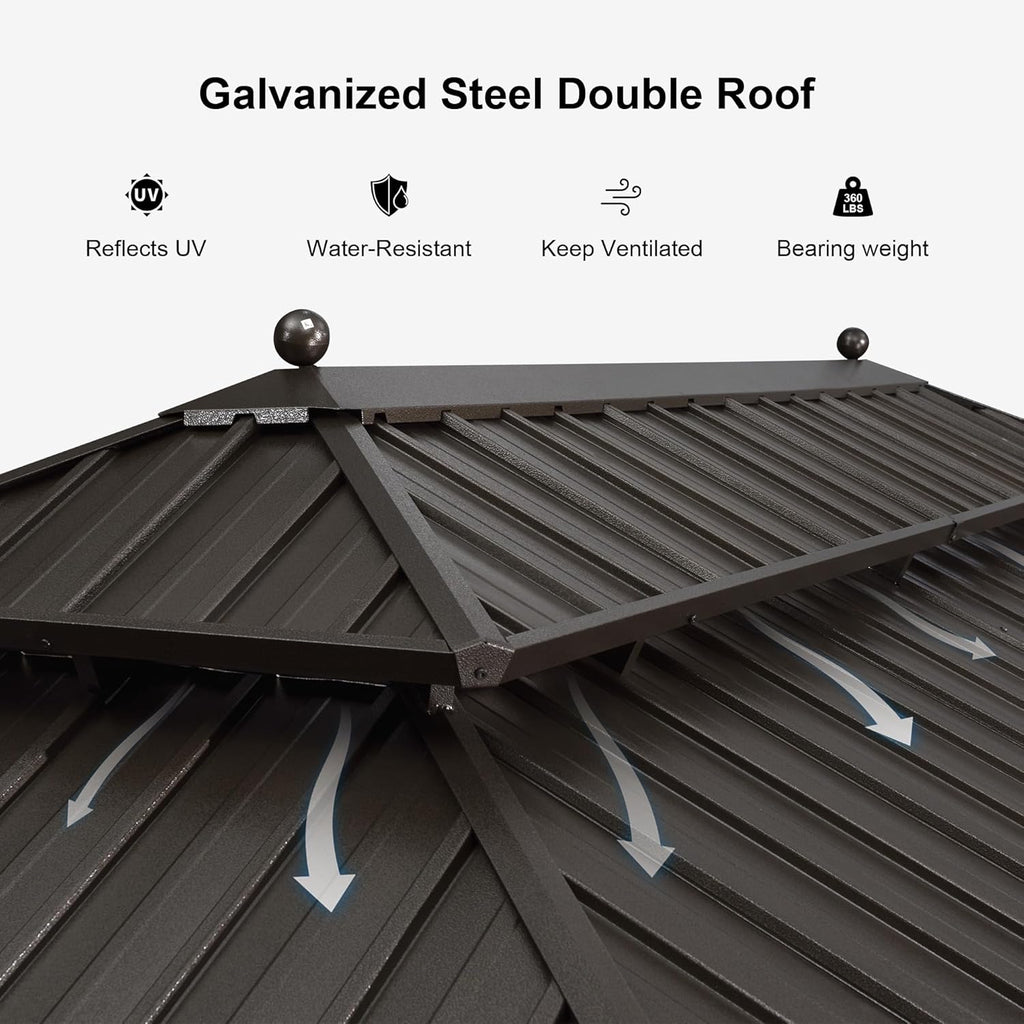 12' X 20' Outdoor Hardtop Permanent Galvanized Steel Gazebo Double Roof Canopy Aluminum Frame Patio Garden Pavilion
