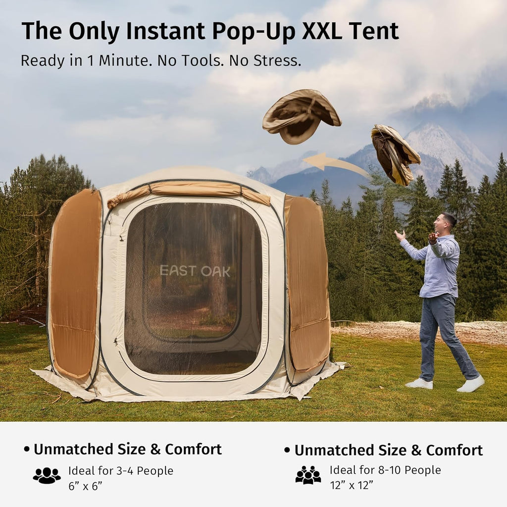 12×12 FT Pop Up Canopy Tent with Mosquito Netting | Outdoor Screen House with 6 Sunshades | Instant Canopy with