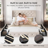 Queen Bed Frame with 4 Storage Drawers and 47.2" Tall Tufted Headboard Linen Upholstered Platform Bed Frame Wingback