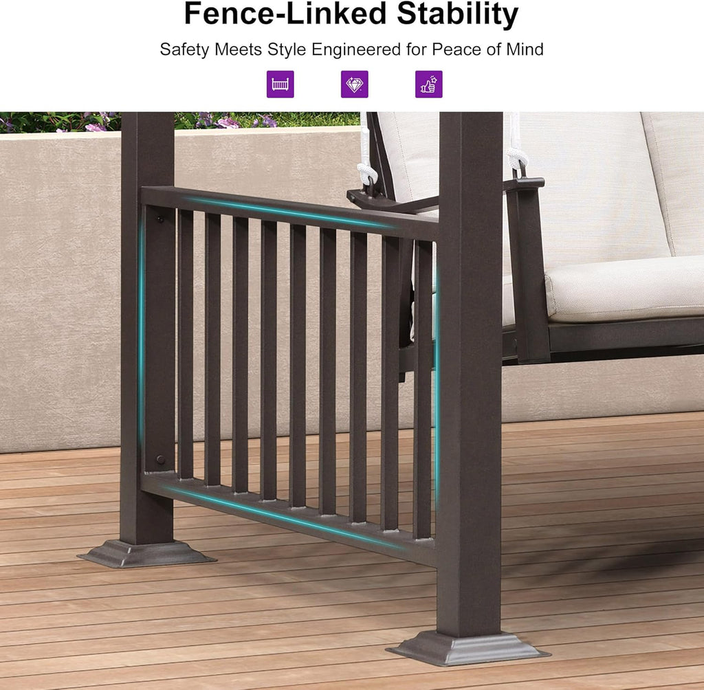 3-Seat Porch Swing with 12 Clear LED Lights Outdoor Metal Pergola Swing Hanging Cloud Swing Chair for Backyard Garden