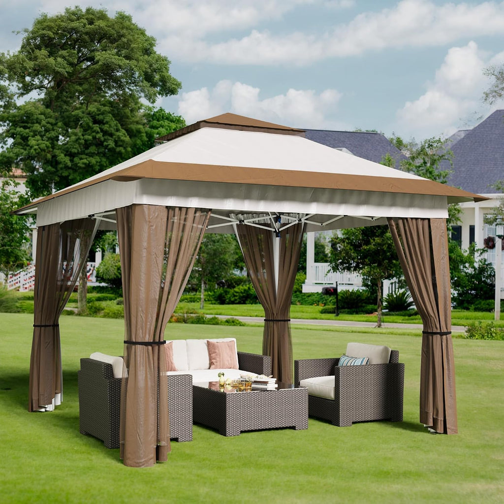 11x11 Pop Up Gazebo Tent with Mosquito Netting, Instant Gazebo, Canopy Party Tent with Roller Bag