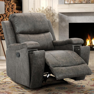 Leather Recliner Chair, Classic and Traditional Manual Recliner Chair with Overstuffed Arms and Back, Manual Single