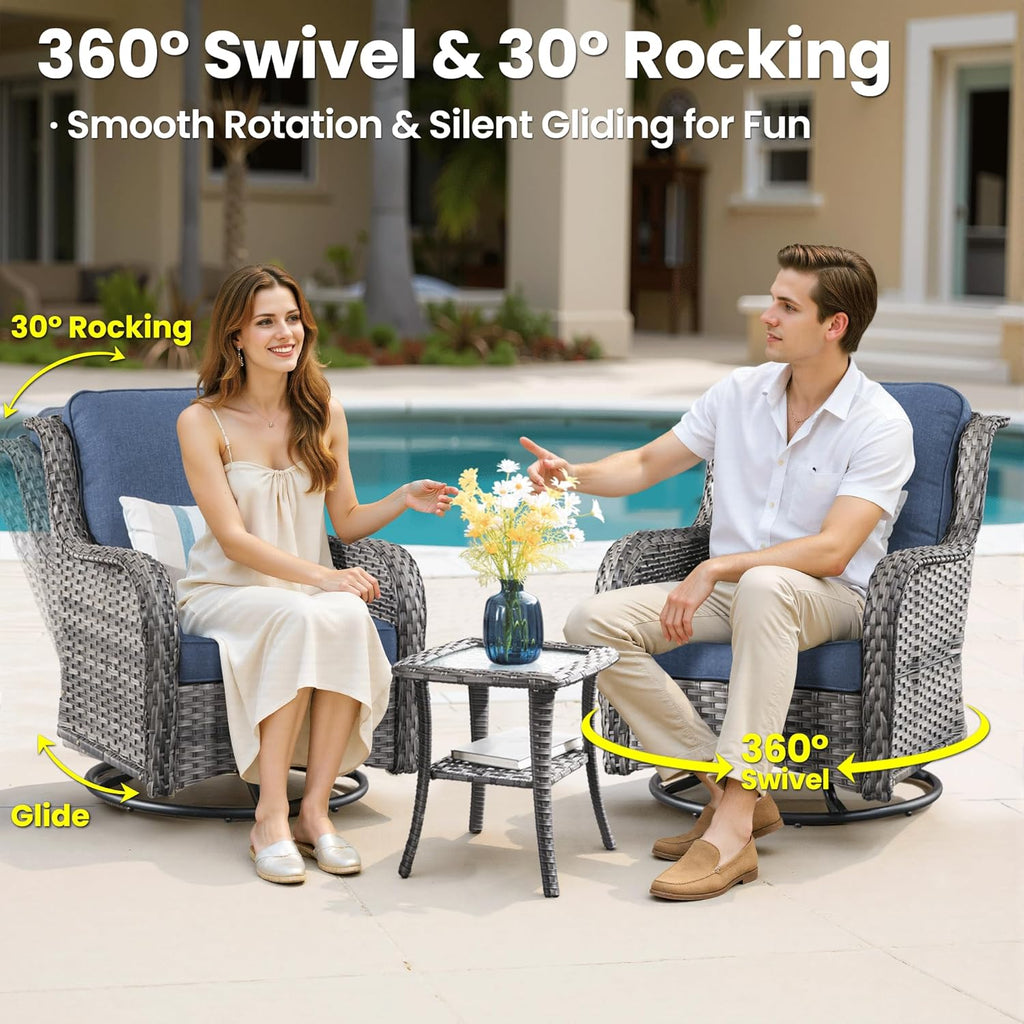 5-Piece Patio Furniture Set with Swivel Chairs Coffee Table, Outdoor Wicker Sofa with 42" Fire Pit Table