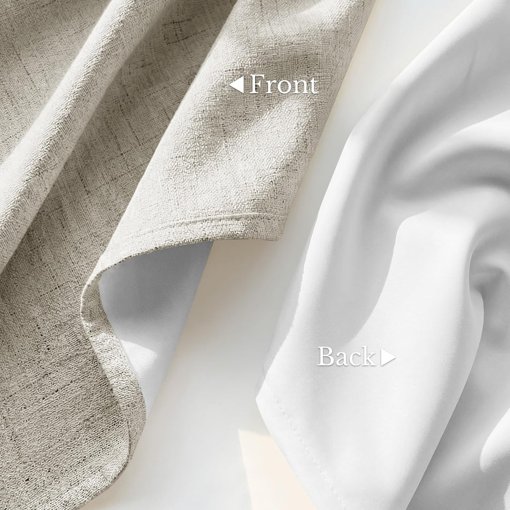 100% Blackout Linen Ivory Curtains 72 inch Length, White Liner Composite Grommet Bedroom Window Treatments Relax Home