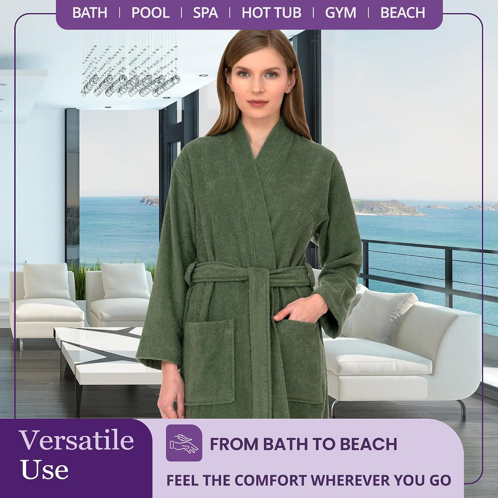 Womens Robe Cotton Kimono Bathrobe for Women Knee Length Terry Cloth Towel Robes for Women XS to 4X