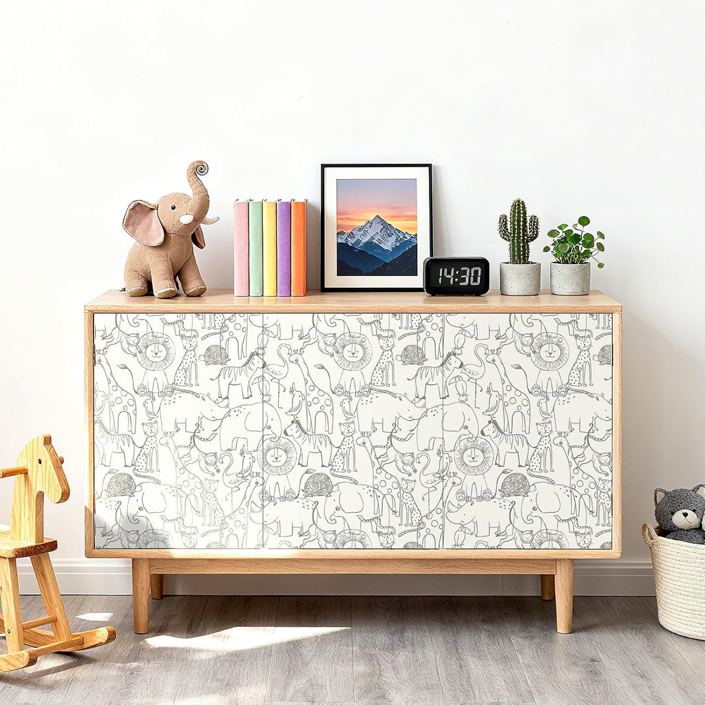 17.5x276 Neutral Animal Peel and Stick Wallpaper Fun Kids Wallpaper Playroom Accent Wall Covering Baby Girl Nursery