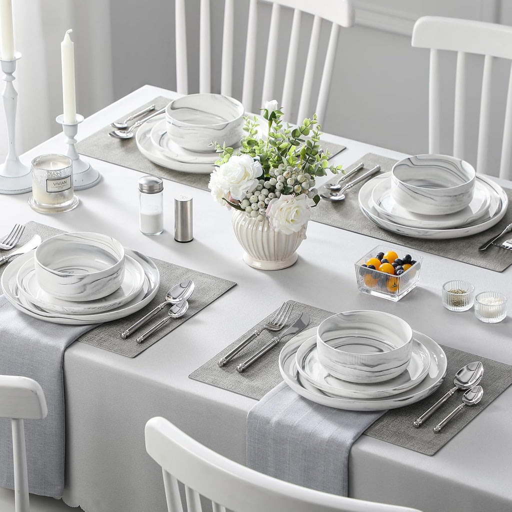 Plates and Bowls Sets, 12 Pieces Porcelain Dinnerware Sets Dishware Sets Chip Resistant Ceramic Dish Set Dining Dinner