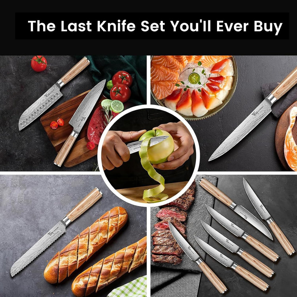 2026 Upgrade Japanese Kitchen Knife Set with Torii-Style Block | 14-Pieces Knife Set , German DIN1.4116 Steel