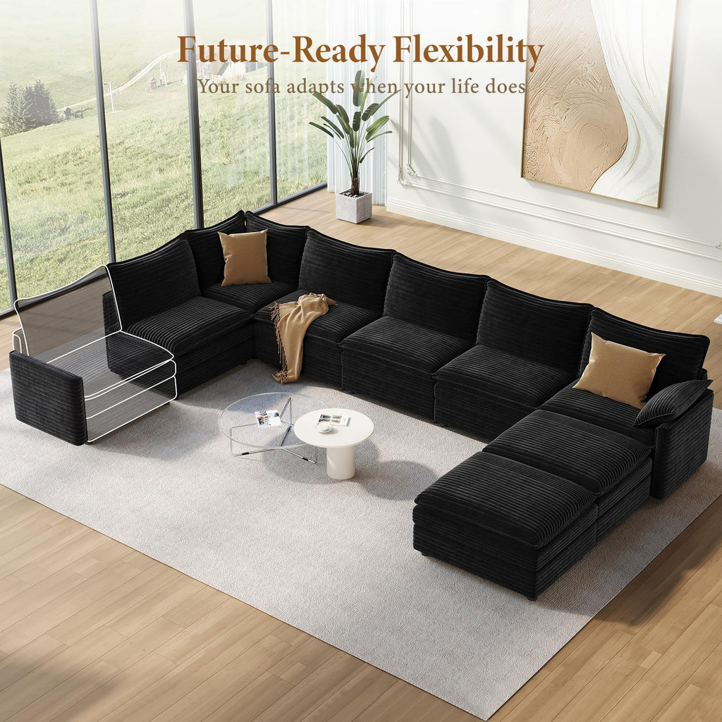 169" U Shaped Sectional Modular Couch, Comfy Cloud Sofa, Black