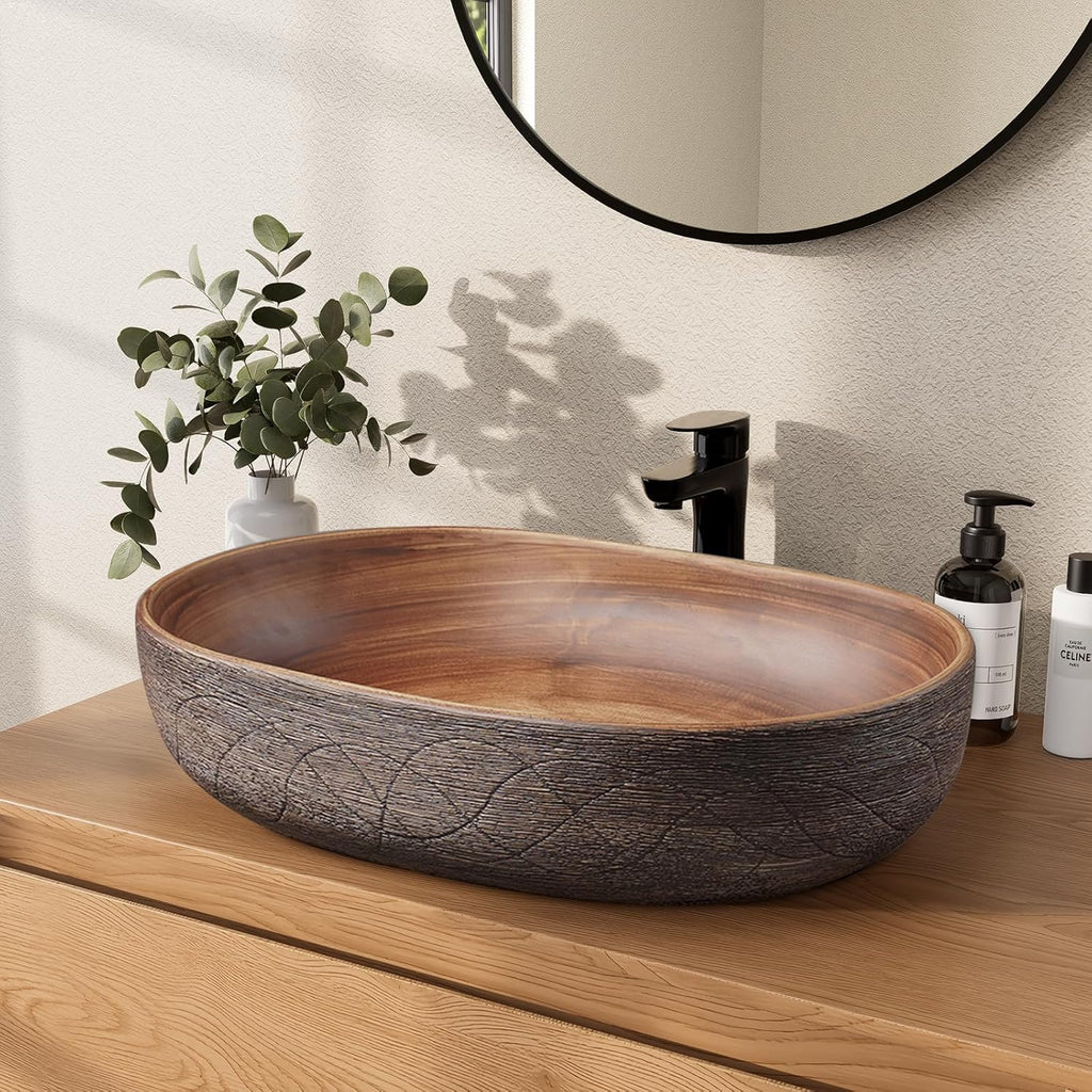 Bathroom Vessel Sink, 23" Oval Bowl Sink Retro Ceramic Washbasin Above Counter for Bathrooms A131-B0D9431LN9