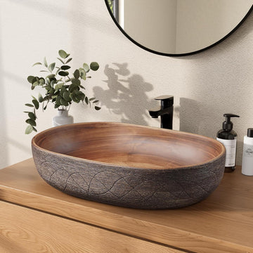 Bathroom Vessel Sink, 23" Oval Bowl Sink Retro Ceramic Washbasin Above Counter for Bathrooms