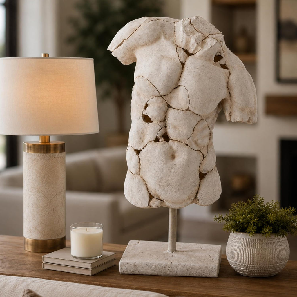 Resin Male Torso Sculpture - Contemporary Figurine, Accent for Bookshelf Styling, Coffee Tables, Shelves or Entryways