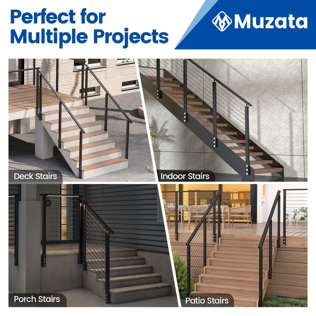 12-16ft Side Mount Modular Cable Railing Kit for Stairs 42 Inch RW31