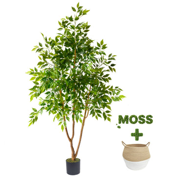 Artificial Ficus Tree 6ft Tall Fake Plant with Basket