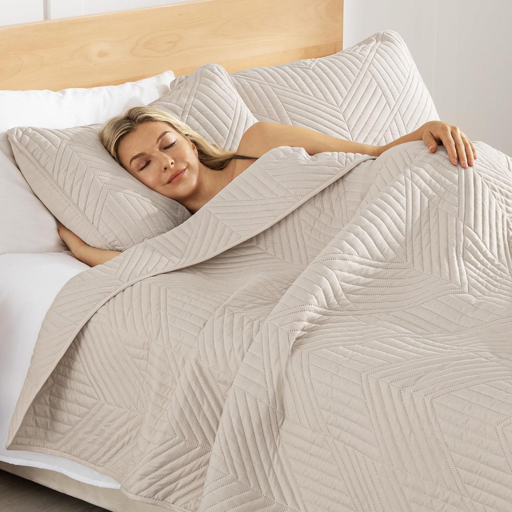 California King Quilt Bedding Set, Brich Beige