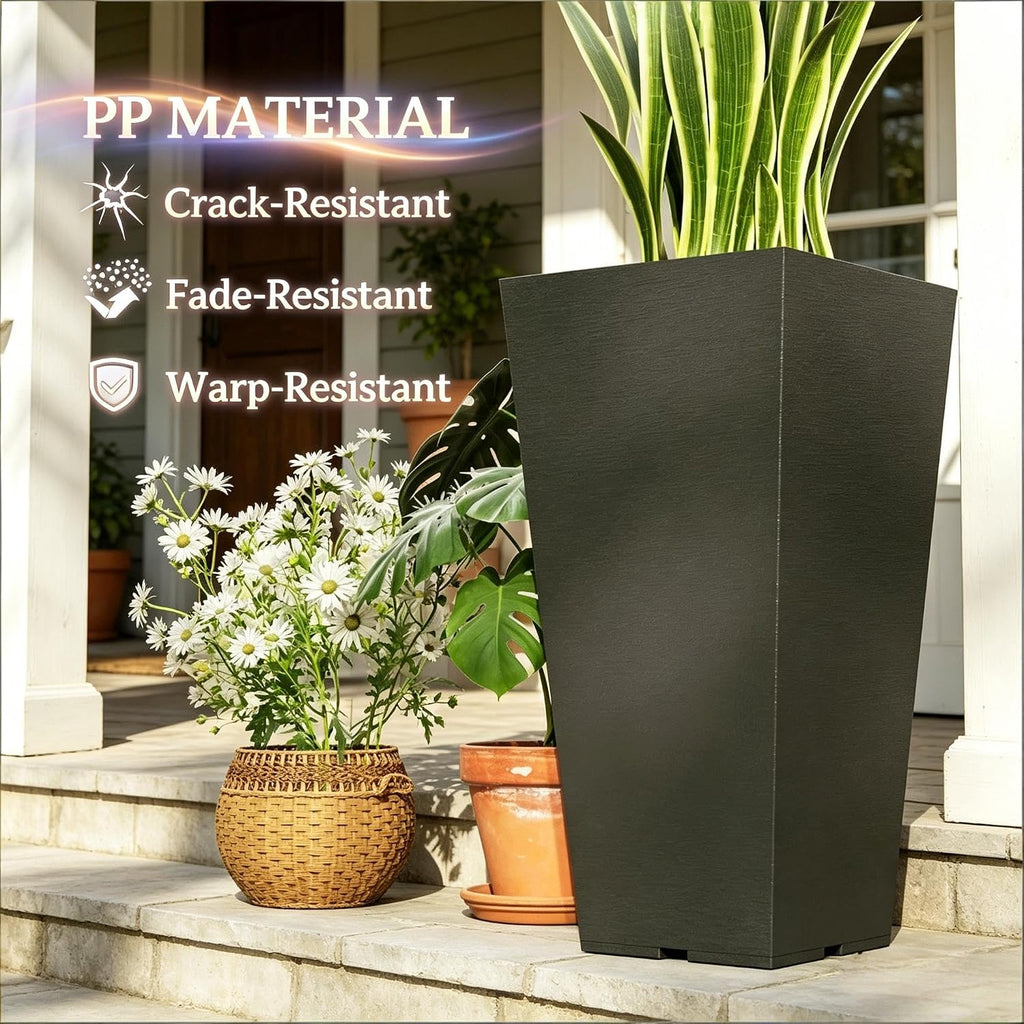 Garden Pots & Planters, Outdoor Tall Planters for Plants, Indoor | Set of 2 tall 22.8in planters. Durable PP resists