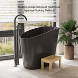 Japanese Bathtub,47" Freestanding Japanese Soaking Tub, Black Stone Resin Deep Tub with Built-in Seat, Modern Oval