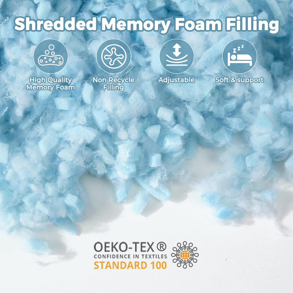 King Size Pillows Set of 2 Shredded Memory Foam Pillows 2 Pack, Adjustable Cooling Pillow for Side Sleepers, Back