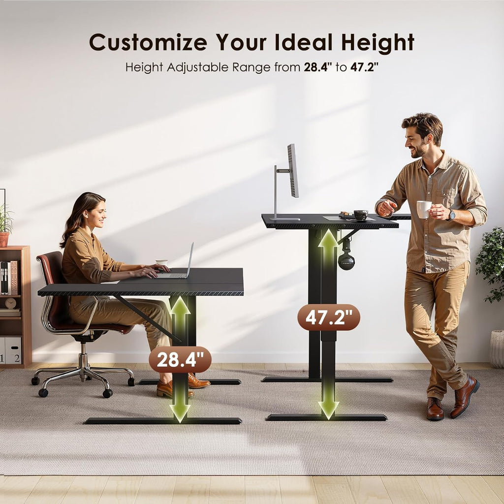 55" Reversible L Shaped Electric Standing Desk, Carbon Fiber Black