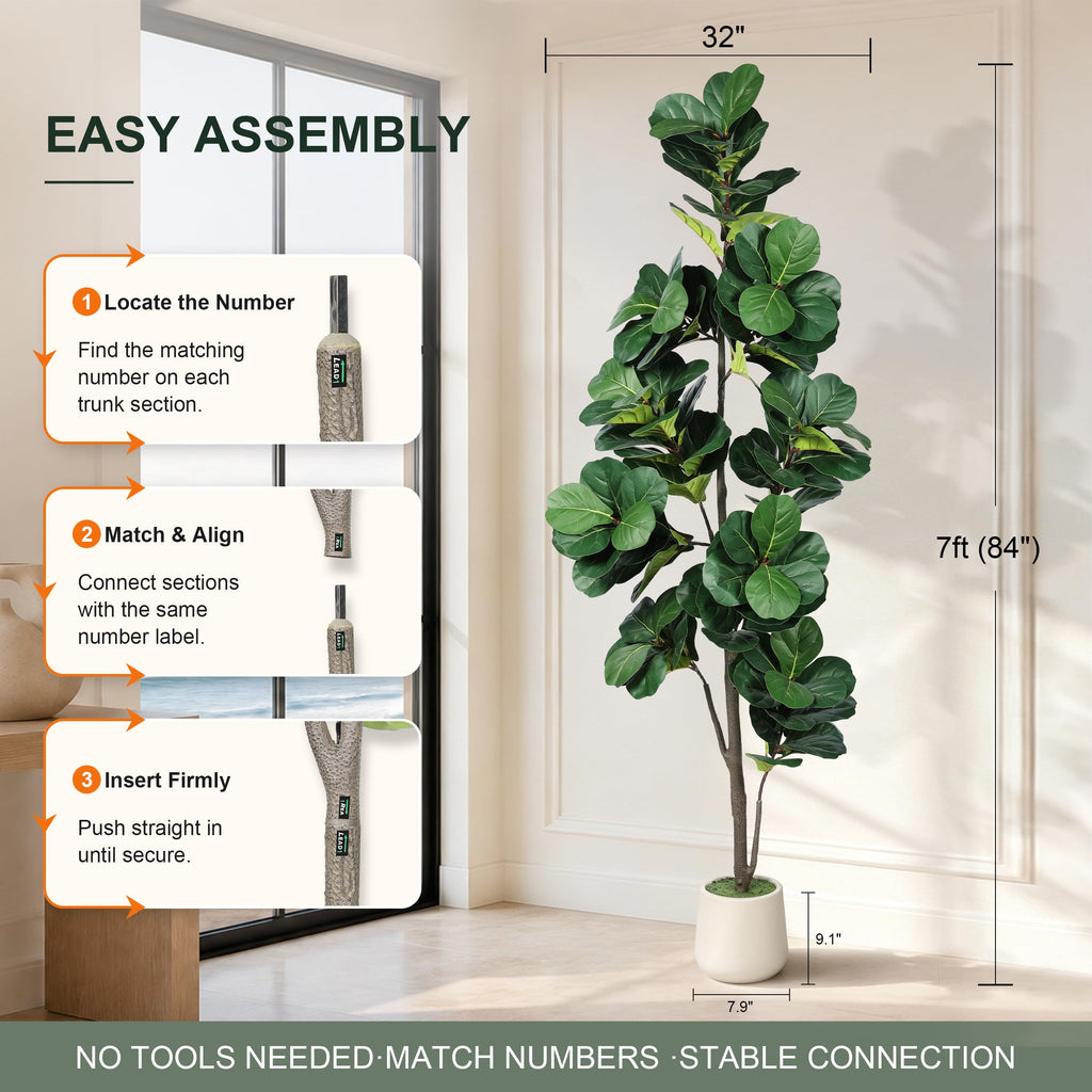 Artificial Fiddle Leaf Fig Tree 7ft with White Exquisite Planter