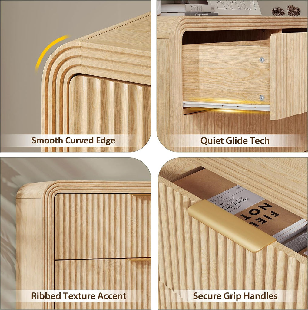 Fluted Drawers Dresser , Wood Dressers with Gold Handles, Modern Dressers with Wave Texture, Large Storage Chest of