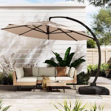 11FT Cantilever Patio Umbrella With Base Included, Round Large Aluminum Outdoor Cantilever