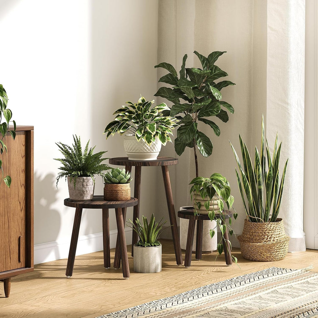 Plant Stand Indoor - 3-Pack Taller Single Wood Plant Stand for 6-12 Inch Pots, Mid-Century Modern Plants Stool for