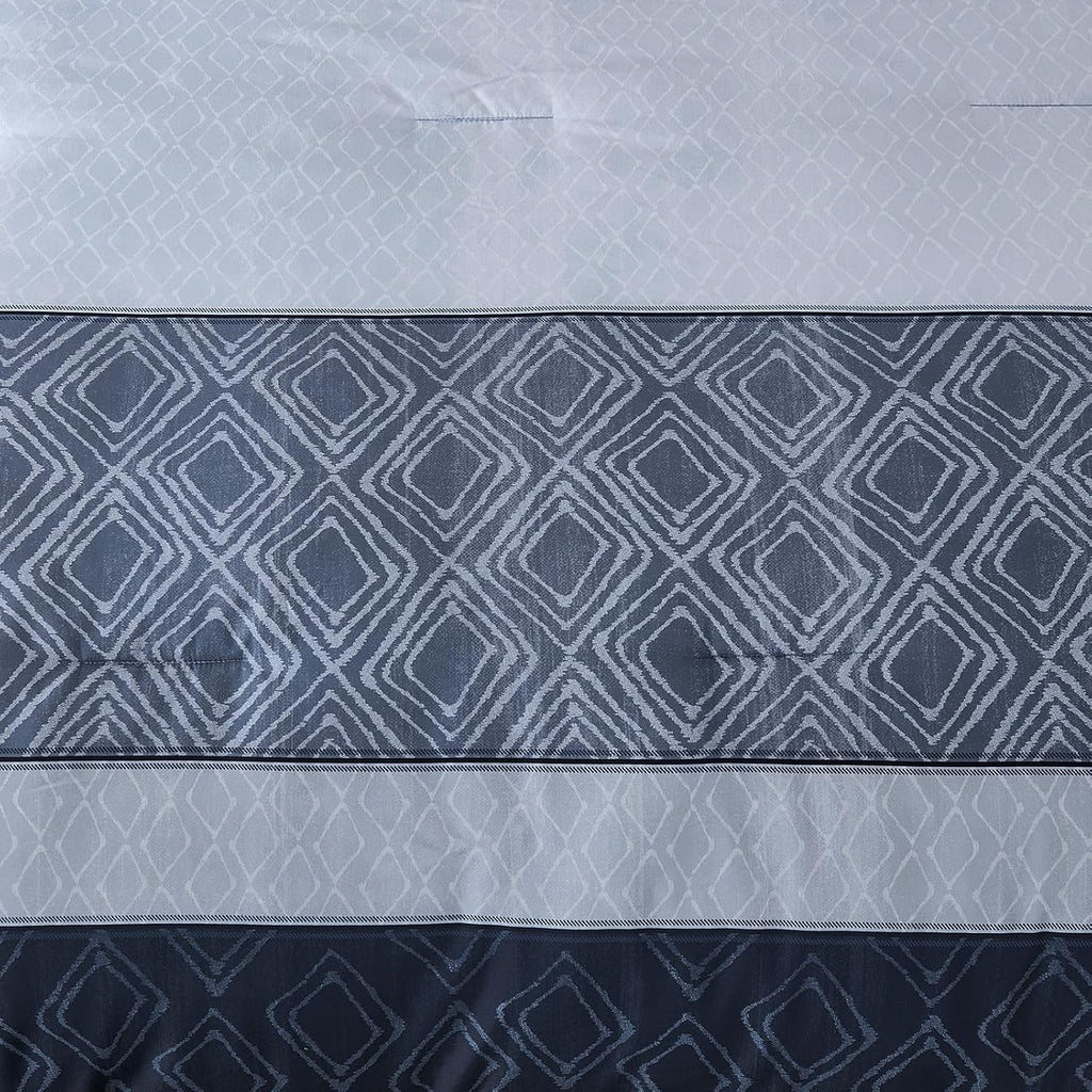 Blue Comforter Set,Striped Boho Bed in a Bag 7 Pieces Soft Fall Bedding Comforters Microfiber Mineral