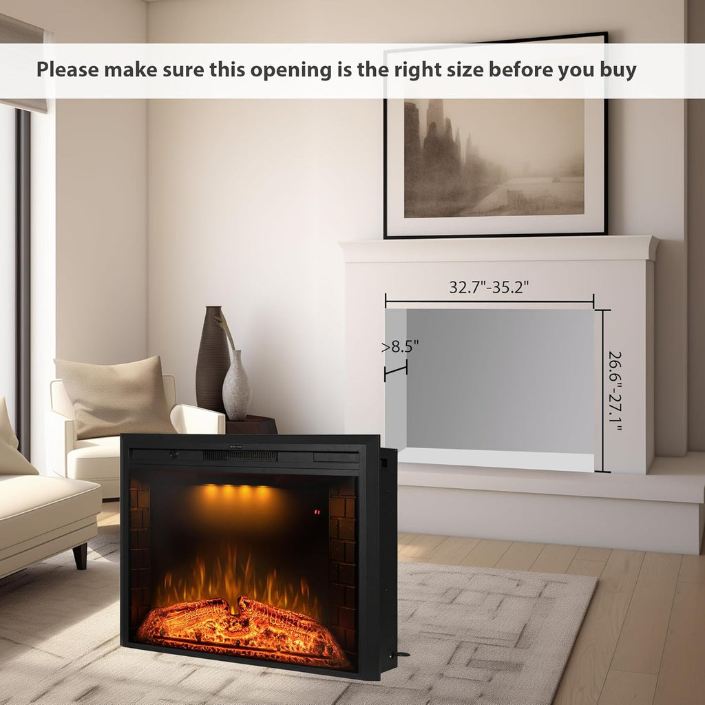 36'' Electric Fireplace Inserts, Recessed & Built in Wall Electric Fireplace Heater with Fire Crackling Sound