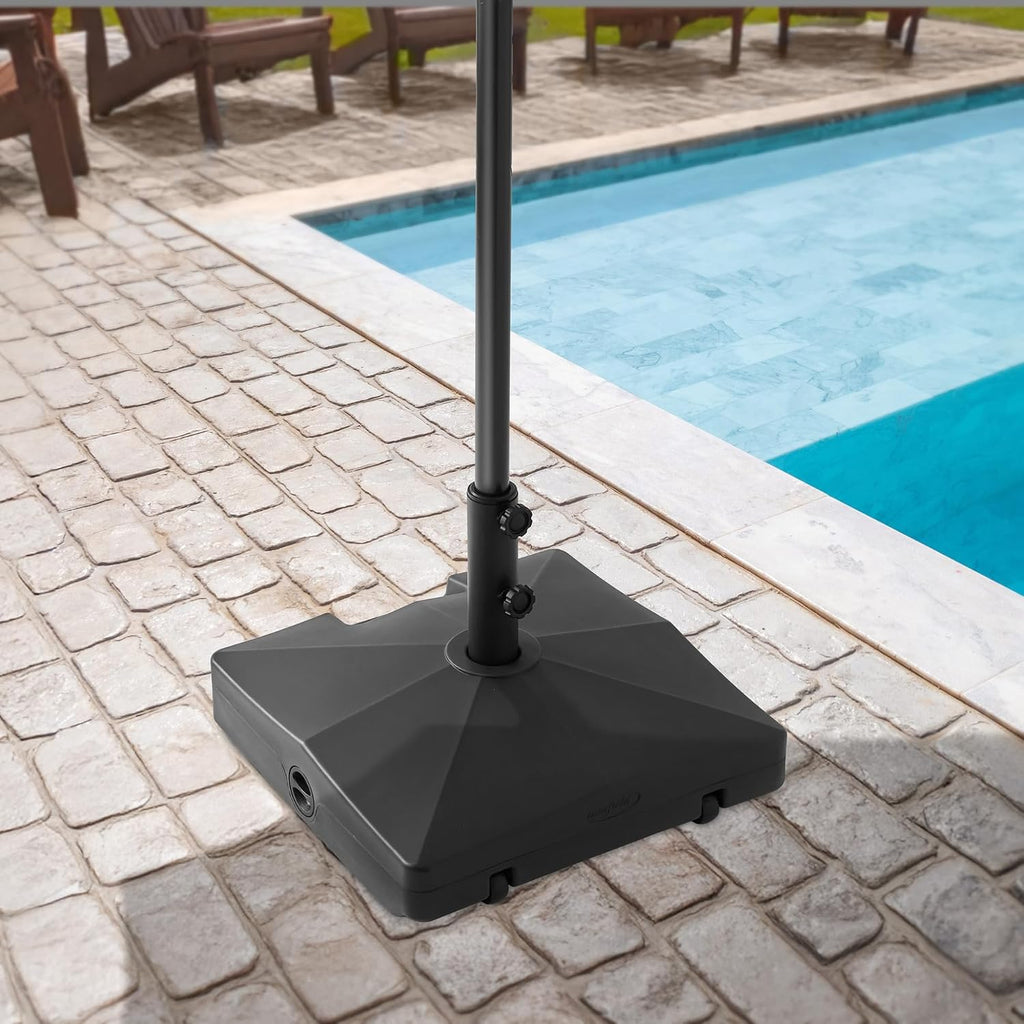 Patio Umbrella Base - Fillable to 100 lbs. Weighted Stand with Wheels or Pool Deck Umbrellas up to 10 FT - Black
