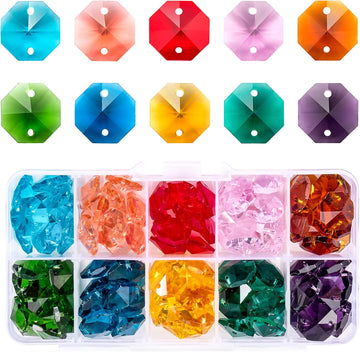 100 Pcs Glass Octagon Crystal Beads 14mm Colorful Crystal Chandelier Parts Replacement Beads DIY Lamp Hanging Pendant