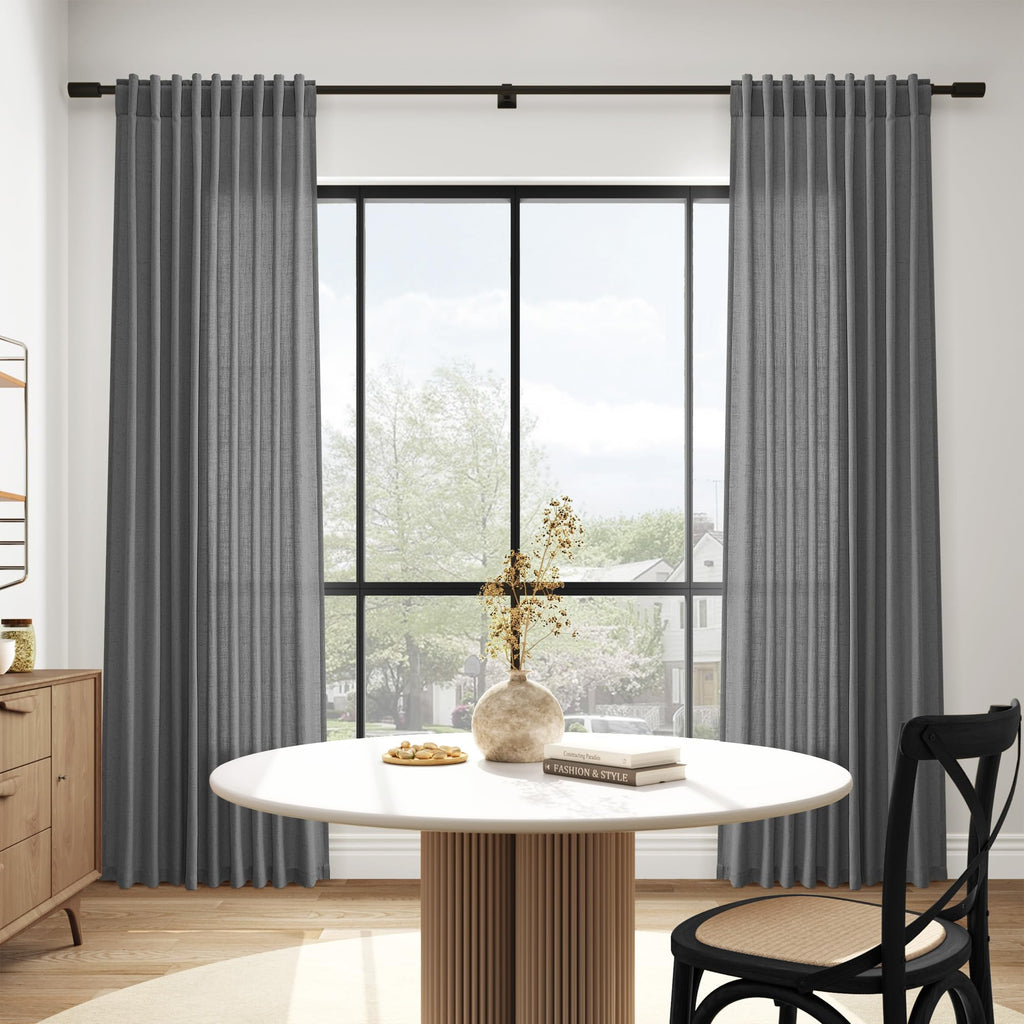 Blazer Grey Curtains Linen Blend Light Filtering Back Tab Curtain 84 Inches Long, Semi Sheer Privacy Drapes, Simple