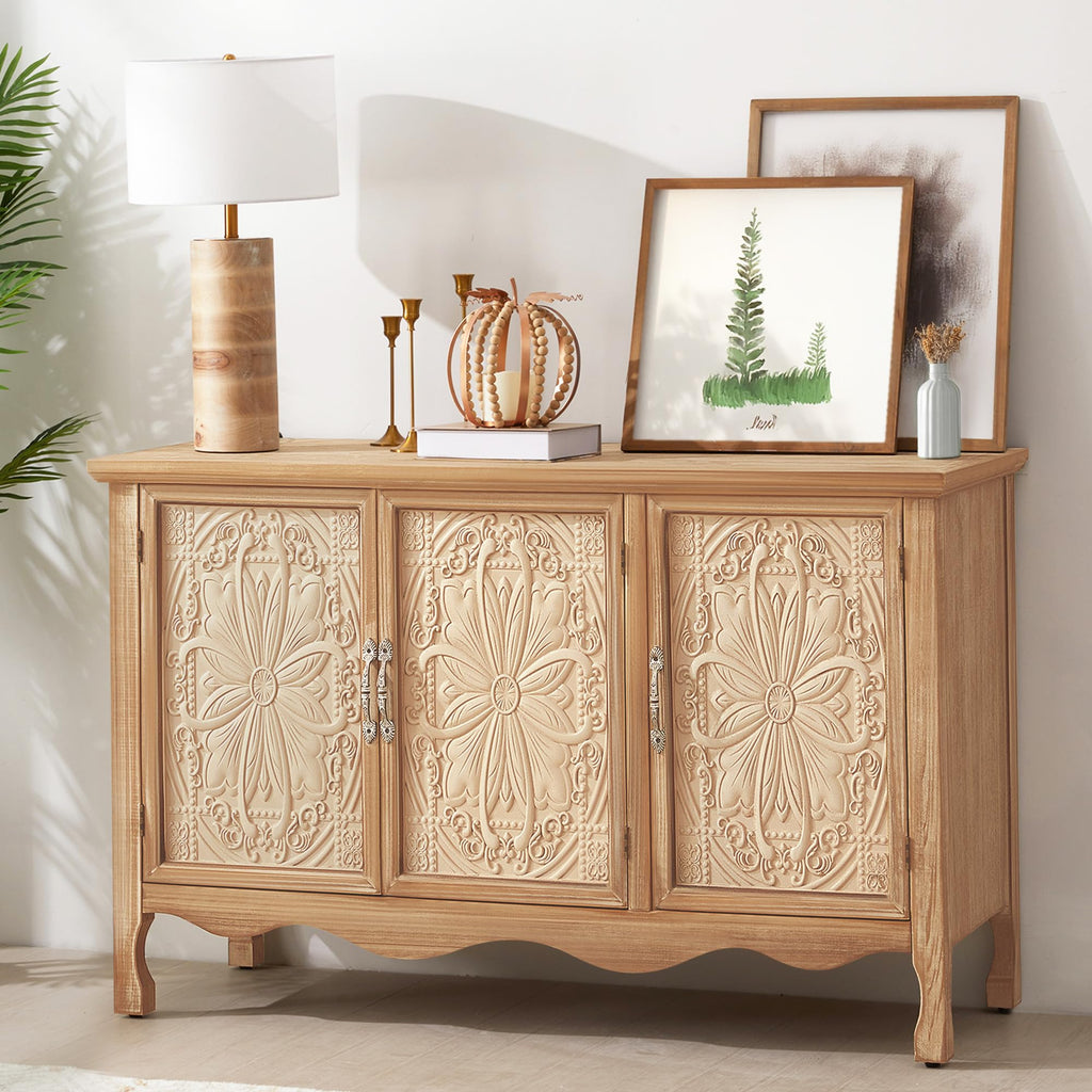Sideboard Buffet Cabinet with Storage, Natural Solid Wood