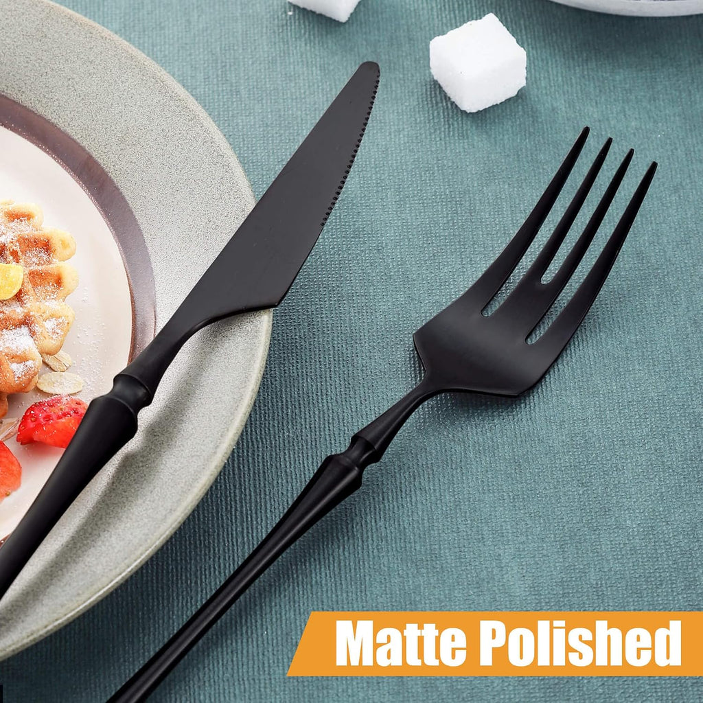 20-Piece Matte Black Silverware Set for 4,Modern 18/10 Stainless Steel Flatware Set,Unique Rustic Cutlery Utensils Set