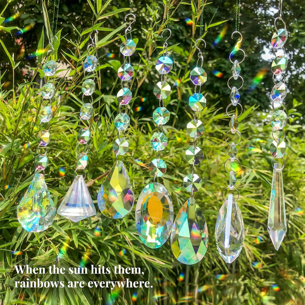 Sun Catchers with Crystals, 7 Pcs Hanging Crystals Suncatchers for Windows