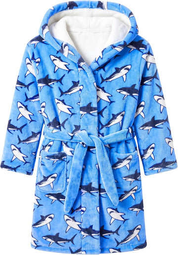Boys Fleece Robe Kids Flannel Warm Hooded Bathrobe Soft Sleepwear