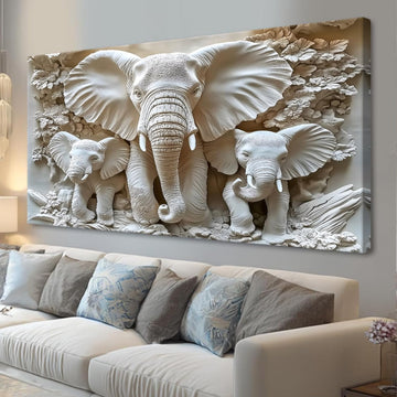 Large Framed Elephant Family Wall Art Canvas Wall Decor Abstract Nature Animal Landscape Wall Art Bedroom