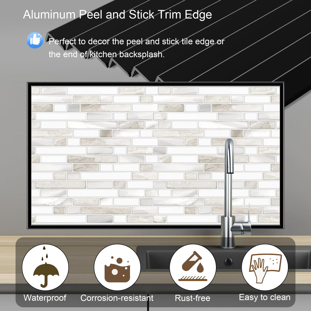 10-Pack 12 Inch Peel and Stick Aluminum Tile Trim, Decorative Kitchen Backsplash Trim Edge, Self Adhesive Tile Liner