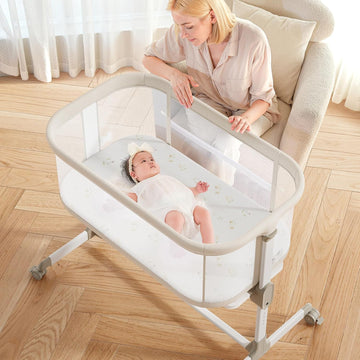 Baby Bassinets Bedside Sleeper - All Mesh Bedside Bassinet with Wheels, 7 Height Adjustable Baby Bassinet for