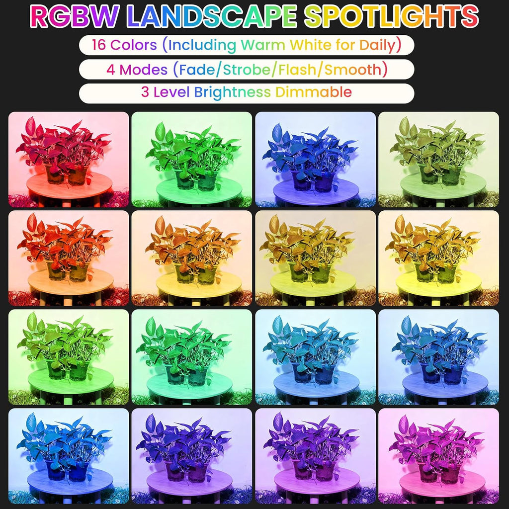 Multicolor Spotlight Outdoor: 16 Color Changing Landscape Lighting with Remotes 120V Plug in Waterproof Holiday LED