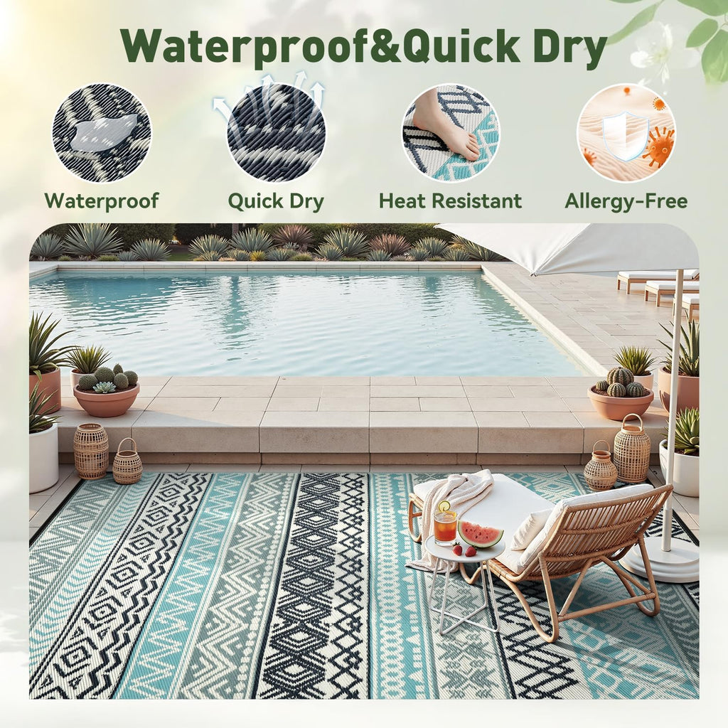 Outdoor Rug Carpet 8x10 Waterproof-Patio Rug Mat Reversible RV Camping Rug Picnic Mat Plastic Straw Outside Rug for