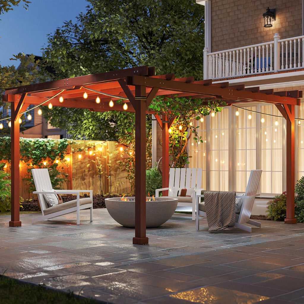 11' x 12.5' Outdoor Pergola, Wood Pergola Gazebo Grape Trellis with Stable Structure for Climbing Plant Support, Patio