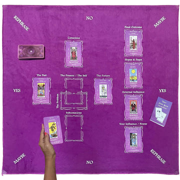 Purple Velvet Tarot Cloth for Reading 27x27 - Tarot Mat with Celtic Cross Spread Guide, Pendulum Mat & Divination
