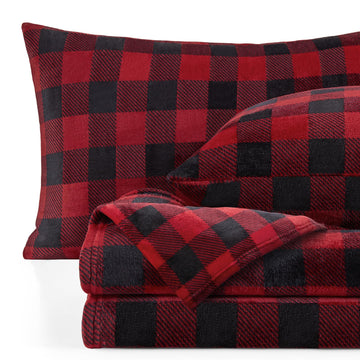 Plaid Flannel Sheet Set, Full Size, Red and Black, 4 Pieces