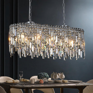 Rectangular Crystal Chandelier Modern Chrome Chandelier Linear Rectangle Pendant Light Fixtures Island L33" K9 Luxury