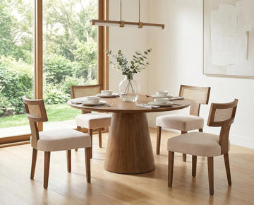 Rattan Dining Chairs Set of 4, Mid Century Modern Dining Chair Upholstered Linen Fabric Kitchen Side Chair, Modern